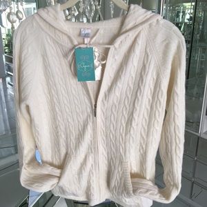 Aqua 100% Cashmere Soft Cable Knit Hooded Sweater